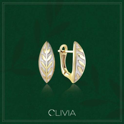 Cetaş Zeytin Yapraklı Olivia Sedef Altın Küpe - 1