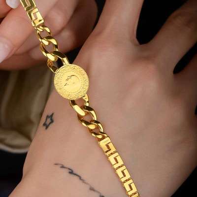 Çeyrek Altınlı Halka Grek Zincir Bileklik - 2