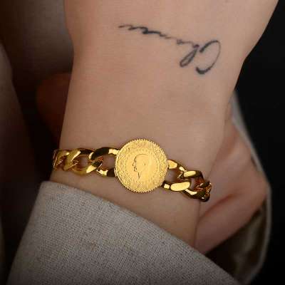 Çeyrek Altınlı Halka Grek Zincir Bileklik - 3