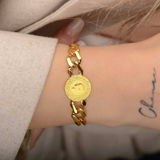Çeyrek Altınlı Halka Zincir Bileklik - 2