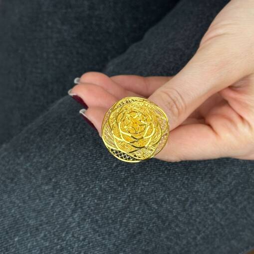 22 Ayar Altın Çiçek Yüzük – Gösterişli Tül Form - 5
