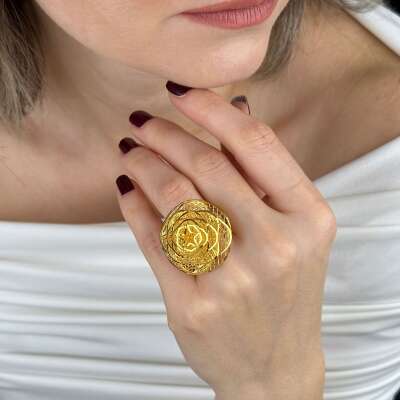22 Ayar Altın Çiçek Yüzük – Gösterişli Tül Form - 2