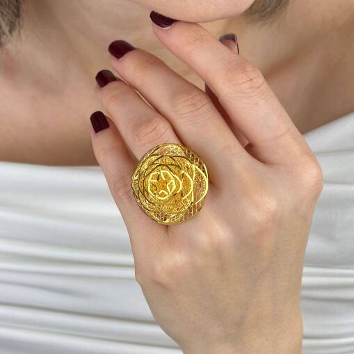 22 Ayar Altın Çiçek Yüzük – Gösterişli Tül Form - 3