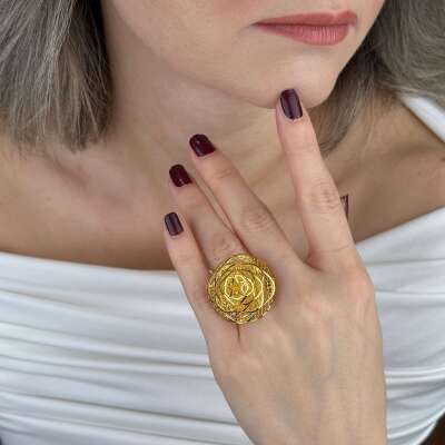22 Ayar Altın Çiçek Yüzük – Gösterişli Tül Form - 4
