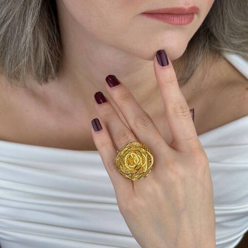 22 Ayar Altın Çiçek Yüzük – Gösterişli Tül Form - 4