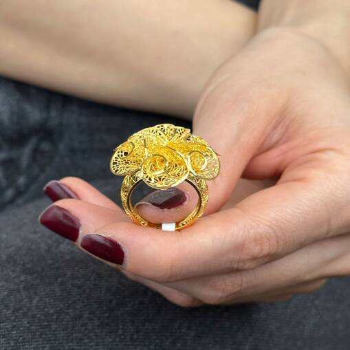 22 Ayar Altın Çiçek Yüzük – Tül Çiçek Formlu - 5