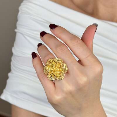 22 Ayar Altın Çiçek Yüzük – Tül Çiçek Formlu - 3