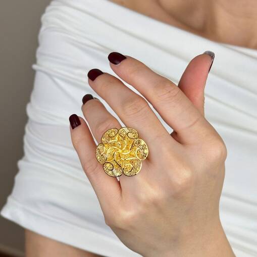 22 Ayar Altın Çiçek Yüzük – Tül Çiçek Formlu - 3