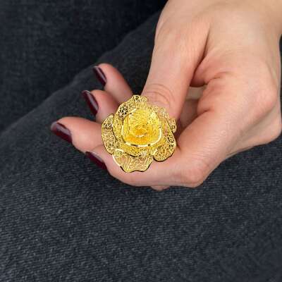 22 Ayar Altın Çiçek Yüzük – Zarif Tül Form - 3