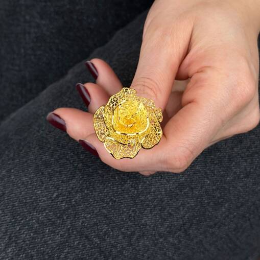 22 Ayar Altın Çiçek Yüzük – Zarif Tül Form - 3