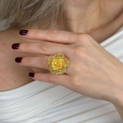 22 Ayar Altın Çiçek Yüzük – Zarif Tül Form - 2