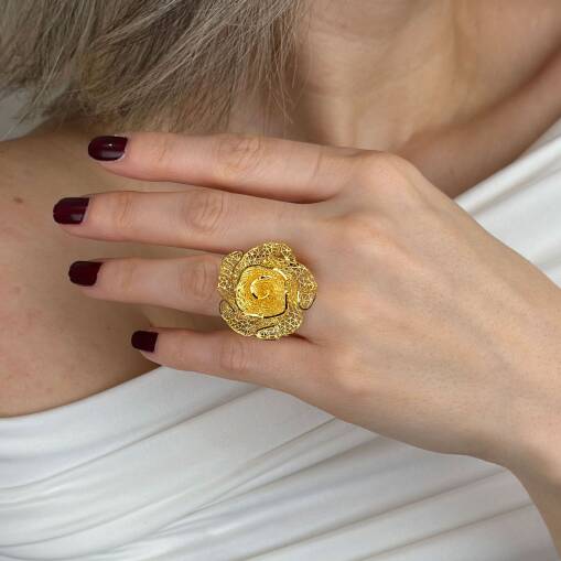 22 Ayar Altın Çiçek Yüzük – Zarif Tül Form - 2