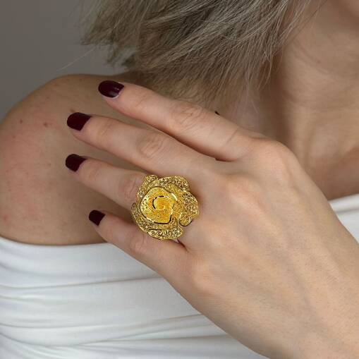 22 Ayar Altın Çiçek Yüzük – Zarif Tül Form - 1