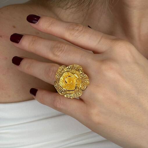 22 Ayar Altın Çiçek Yüzük – Zarif Tül Form - 5
