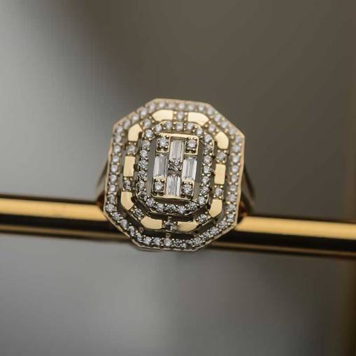 Çift Sıra Baget Işıltı Yüzük 14k - 1