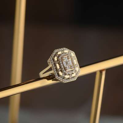 Çift Sıra Baget Işıltı Yüzük 14k - 2