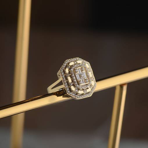 Çift Sıra Baget Işıltı Yüzük 14k - 2