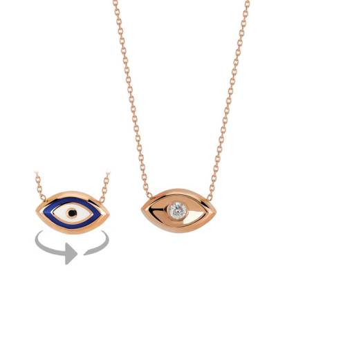 Çift Yönlü Nazar Boncuk 0.07ct Pırlanta Kolye - 2