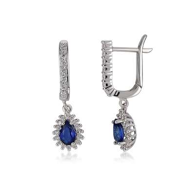 Damla Model Pırlantalı Safir Küpe - ENGİNGOLD MDL