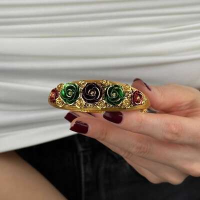 22 Ayar Altın Dorika Kelepçe – Renkli Gül Buketi Detaylı - ENGİNGOLD LG