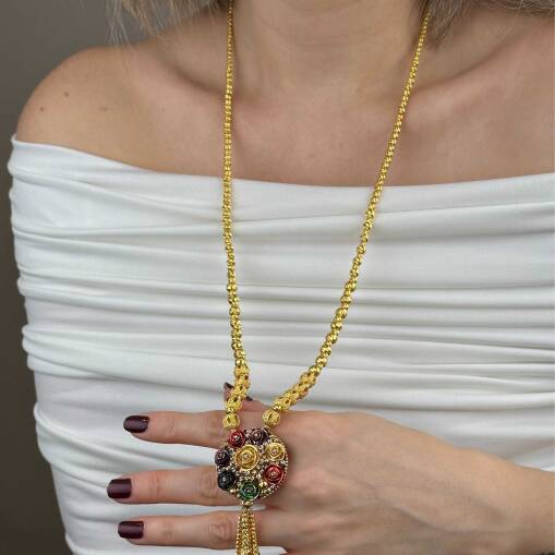 22 Ayar Altın Dorika Kolye – Köstekli Sallantılı Zincir - 1