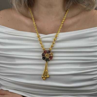 22 Ayar Altın Dorika Kolye – Köstekli Sallantılı Zincir - 4