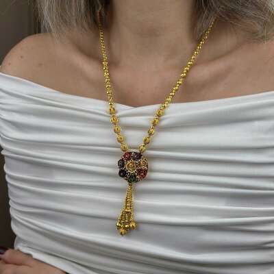 22 Ayar Altın Dorika Kolye – Köstekli Sallantılı Zincir - 5