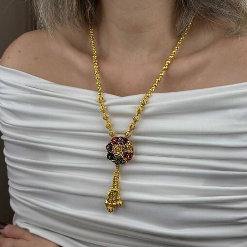 22 Ayar Altın Dorika Kolye – Köstekli Sallantılı Zincir - 5