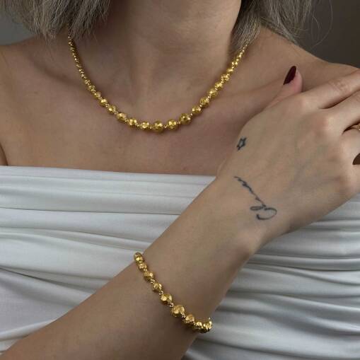 22 Ayar Altın Dorika Kolye – Mat Kalemli Süzme Sıralı - 3