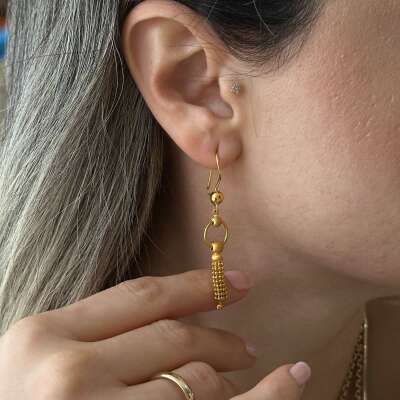 Dorika Top Sallantılı 22 Ayar Altın Tasarım Küpe Modeli - 3