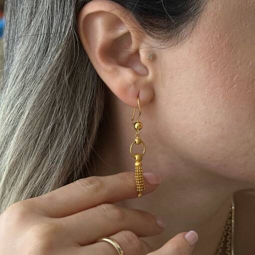 Dorika Top Sallantılı 22 Ayar Altın Tasarım Küpe Modeli - 3