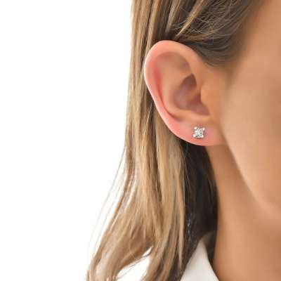 Efectli Pırlanta Tektaş Küpe-14k-2-4 - 2