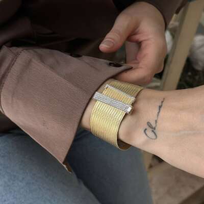 Elizi Hasır 15 Sıra Taşlı Altın Bileklik – Işıltılı Şık Model - ENGİNGOLD ELF