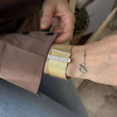 Elizi Hasır 15 Sıra Taşlı Altın Bileklik – Işıltılı Şık Model - 2