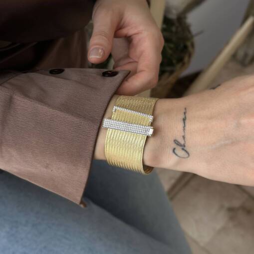 Elizi Hasır 15 Sıra Taşlı Altın Bileklik – Işıltılı Şık Model - 2