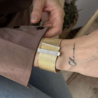 Elizi Hasır 15 Sıra Taşlı Altın Bileklik – Işıltılı Şık Model - 3