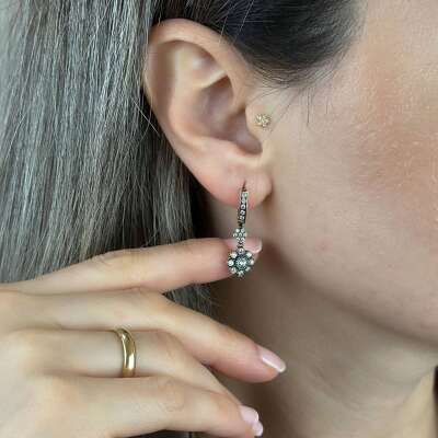 14 Ayar Altın Elmas Montür Sallantılı Çiçek Küpe - 2