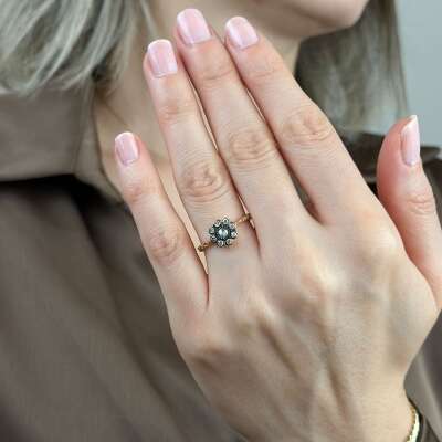 Zarif 14 Ayar Altın Elmas Montür Çiçek Yüzük - ENGİNGOLD AYG