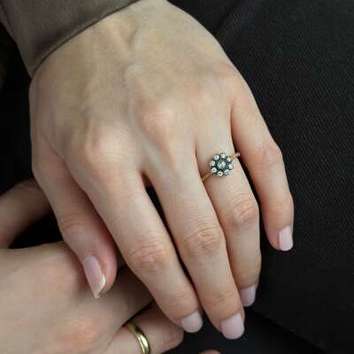 Zarif 14 Ayar Altın Elmas Montür Çiçek Yüzük - 2