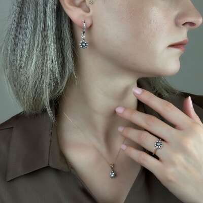 Zarif 14 Ayar Altın Elmas Montür Çiçek Yüzük - 5