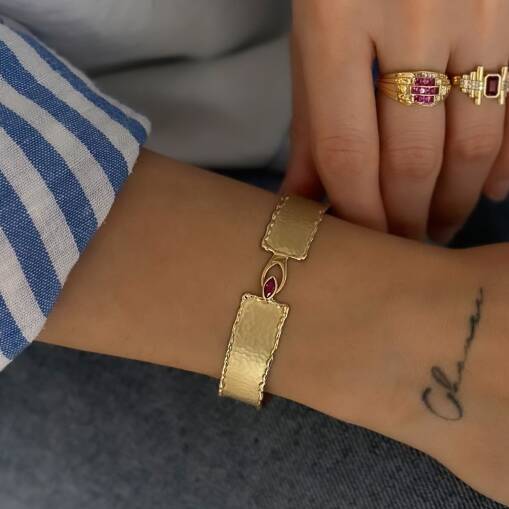 Eterna Altın Taşlı Pembe Kelepçe Bileklik - 1