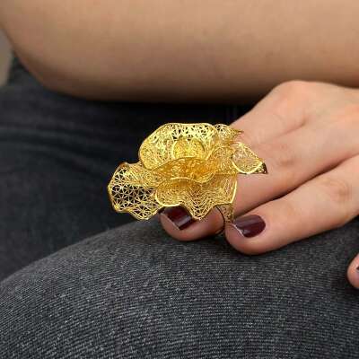 22 Ayar Altın Çiçek Yüzük – Gösterişli Tül Form - 5