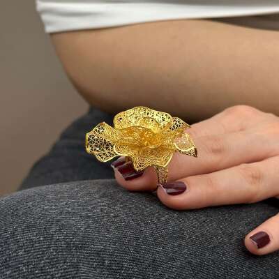 22 Ayar Altın Çiçek Yüzük – Gösterişli Tül Form - 6