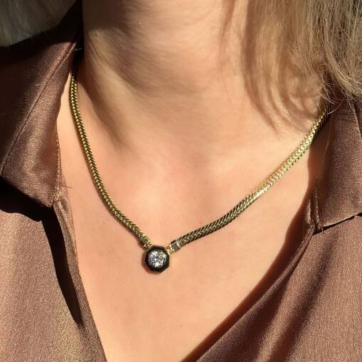 Gurmet Zincirli Taşlı Kolye | 14 Ayar Siyah Mineli - 2