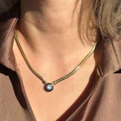 Gurmet Zincirli Taşlı Kolye | 14 Ayar Siyah Mineli - 3