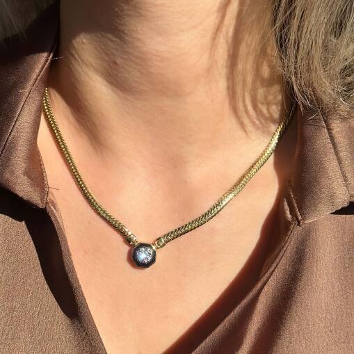 Gurmet Zincirli Taşlı Kolye | 14 Ayar Siyah Mineli - 3