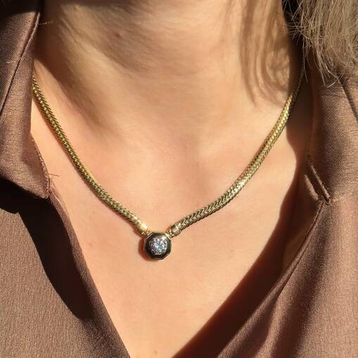 Gurmet Zincirli Taşlı Kolye | 14 Ayar Siyah Mineli - 4