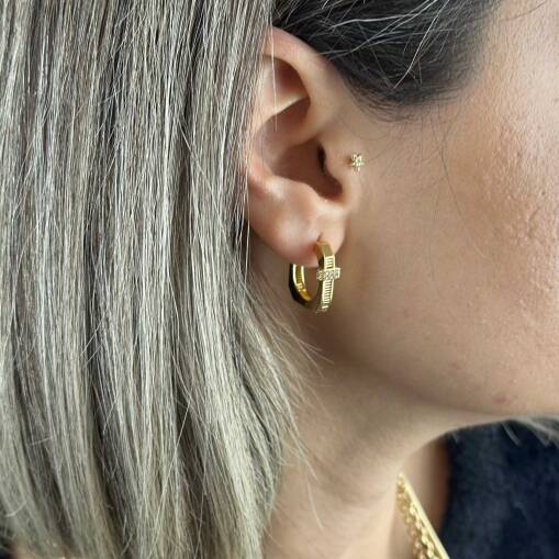 14 Ayar Altın Halka Küpe – Kare Form Zirkon Taşlı - 2