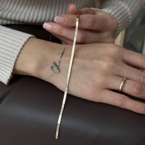 14 Ayar Altın İnce Sıralı Küp Bileklik Zarif Tasarım - 1