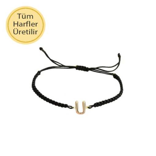 İp örgü 14 Ayar Altın Ü Harfli Bileklik - 1